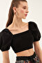 New Season Women's Square Neck Short Sleeve Crop Blouse 44030 - 3