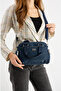 Women's Multi-Compartment Navy Blue Satin Adjustable Cross Strap Hand and Shoulder Bag S-1422 - 5
