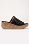 Women's Genuine Leather Laser Wedge Heel Slippers - Black - 3