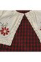 Girl's Ecru Red Plaid Patterned Collared Scalloped Flower Embroidered Dress - 2
