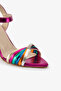 Fuchsia Metallic Ankle Strap Stoned Pointed Toe Women's Heeled Shoes - 4