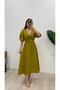Women's Collar Piping Tie V-Neck Elastic Waist Sleeve Mouth Elastic Balloon Sleeve Long Dress