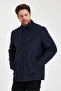 Navy Blue Classic Wind and Water Resistant Coat with Thick Fur Inside - 3