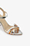 Silver Metallic Ankle Strap Stone Pointed Toe Women's Heeled Shoes - 4