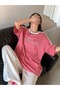 Leisure Future Segmented Single Jersey T-Shirt - Pink White Oversize Crew Neck Short Sleeve T-Shirt - 5