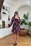 Women's Patterned Belt Detailed Mini Chiffon Dress Dpmy3585 - 3