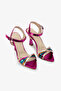 Fuchsia Metallic Ankle Strap Stoned Pointed Toe Women's Heeled Shoes - 2