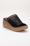 Women's Genuine Leather Laser Wedge Heel Slippers - Black - 4