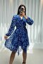 Women Blue Asymmetrical Lining Chiffon Dress Dpmy3350 - 3