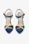 Blue Metallic Ankle Strap Stoned Pointed Toe Women's Heeled Shoes - 3