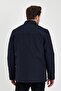 Navy Blue Classic Wind and Water Resistant Coat with Thick Fur Inside - 6