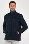 Men's Navy Blue Standard Fit Regular Cut Furry Stand Collar Snap Detail Zippered Winter Coat