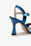 Blue Metallic Ankle Strap Stoned Pointed Toe Women's Heeled Shoes - 5