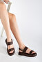 Rissoli Women's Bitter Brown Double Banded Side Buckle Detailed Daily Comfortable Sandals - 3
