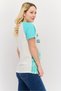 Women Crew Neck Short Sleeve Graphic Print T Shirt, Aqua Green - 2