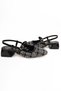 Women's Black and White Patterned Fabric Back Open Summer Low Heel Shoes - 3