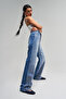 Women's Blue Color Doris T3-2S5-4 Shiny Stone Straight Fit High Waist 100% Cotton Design Denim Jean - 5