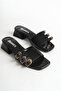 Women's Blunt Toe 3 Buckle Black Patent Leather Helmes Slippers
