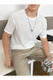Men's White Ribbed Crew Neck Knitwear T-Shirt - 4