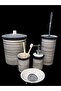 Red Ceramic Dara Colection 5 Piece Bathroom Set Black Line Pattern