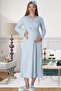Long Robe, Long Sleeve, Guipure Detailed 2-Piece Maternity Nightgown Set, 80% Cotton, 20% Viscose - 2