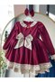 Girl's 100% Cotton Antiallergic Burgundy Eid Dress, Princess Vintage Birthday Dress + Buckle - 6