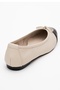 Jens Beige-Black Skin Genuine Leather Bow Women's Ballerina Shoes - 4
