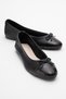 Jens Black-Black Skin Genuine Leather Bow Women's Ballerina Shoes