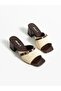 Niva Brown-Cream Straw Heeled Women's Slippers - 2