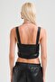 Women's Faux Leather Zipper Design Crop Top - 8
