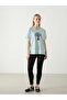 Turquoise Crew Neck Printed Women's T-Shirt - 2