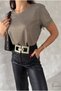 Women's Gold Color Shiny New Season V-Neck Cotton T-Shirt - 4