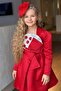 Girls' Square Neck, Chest Panel, Floral Asymmetrical Red Dress - 4