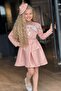 Girls' Square Neck Floral Bodice Asymmetric Cut Pink Dress
