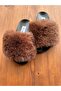 Women's Brown Soft Loose Furry Single Strap Summer Slippers - 4