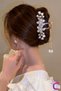 Gold Metal Women's Hairpin with Hanging Mother-Of-Pearl Flowers and Pearls, 11cm - Hairpin with Clasp