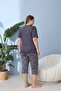 Women's Summer Short Sleeve Bermuda Bamboo Fabric Large Size Oversize Bamboo Navy Blue Pajama Set - 4