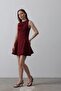 Bow Detail Zero Sleeve Mini Dress - Burgundy - 3