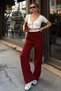 Burgundy Striped Masculine Tied Women's Trousers