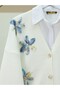 V-Neck Organza Tulle Floral Embroidered Knitwear Cardigan -Indigo - 3