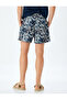 Oversize Waist Lace-Up Leaf Patterned Swim Shorts with Pocket Detail - 4