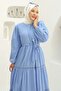 Embossed Patterned Hijab Dress Blue 1002-1 - 2