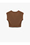 Crew Neck Sleeveless Modal Blended Slim Fit Crop Women's T-Shirt - 2