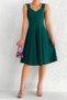 Women's Green Strappy Crepe Fabric Buttoned Midi Flared Dress 14C-2102 - 3