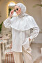 Women's puff sleeve double collar shirt white