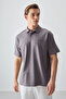 Dark Gray Cotton Thick Soft Textured Polo Collar Oversize Fit Basic Men's T-Shirt - 88382