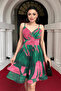 Organza Chiffon Fabric Patterned Mini Dress - Green - 3
