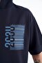 Navy Blue Hooded Printed Kangaroo Pocket Oversize Men's T-shirt - 88196 - 3