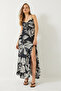 Women's Black Thin Strap Slit Detailed Patterned Viscose Dress 3010 60283013 - 4