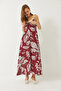 Women's Burgundy Thin Strap Slit Detailed Patterned Viscose Dress 3010 60283013 - 4